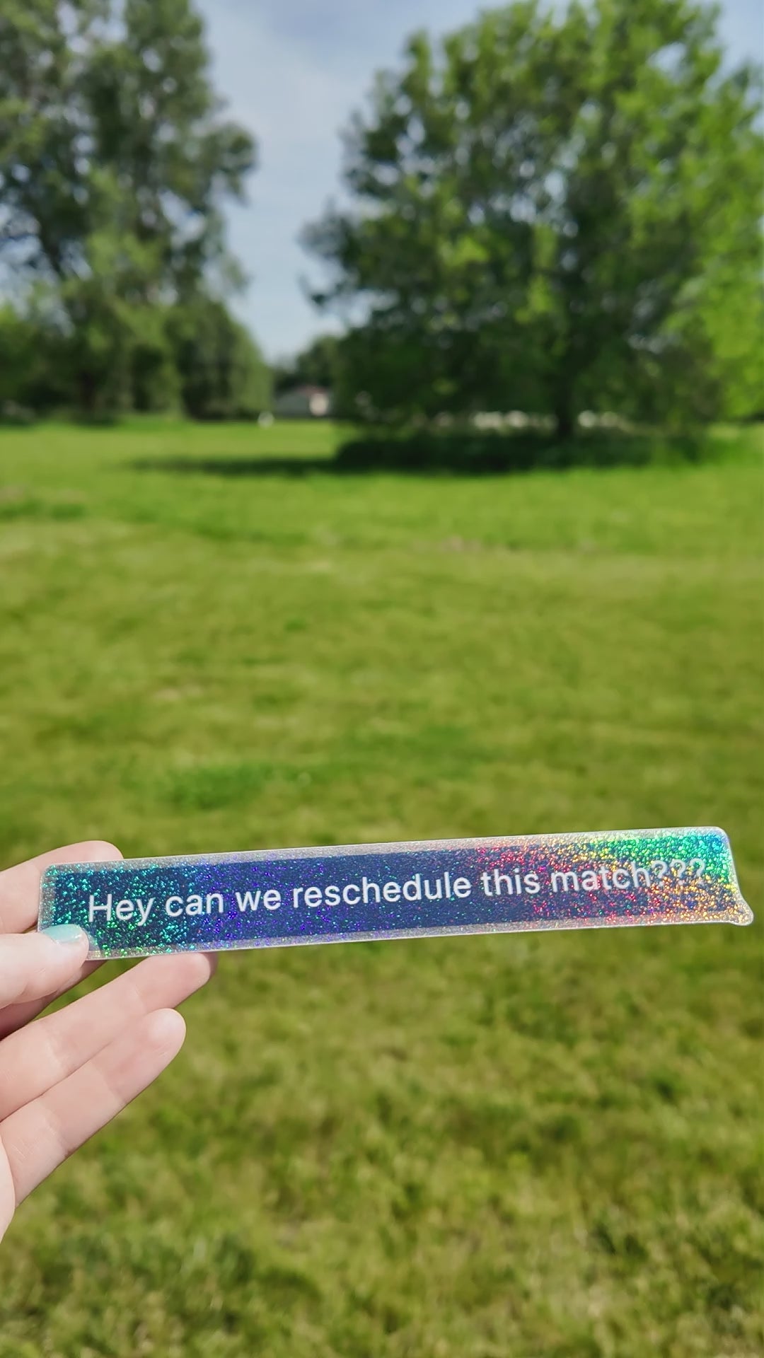 Comically large "Hey can we reschedule this match?" sticker